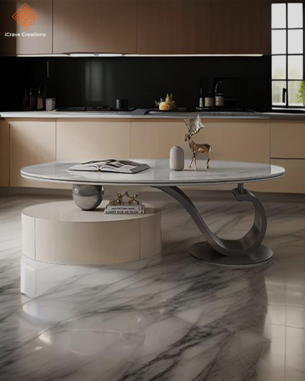 Elliptical Beige Microlite coffee table