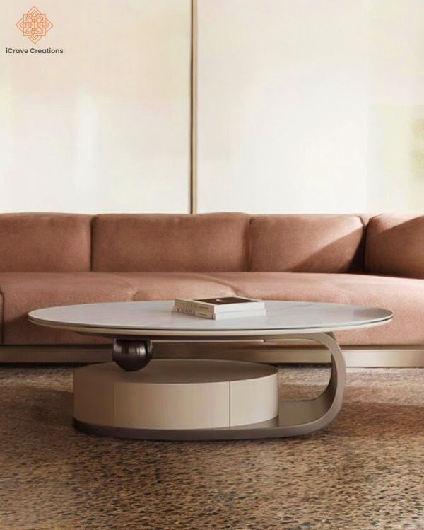 Coffee Centre Table ,White Oval Shape with White Marble top