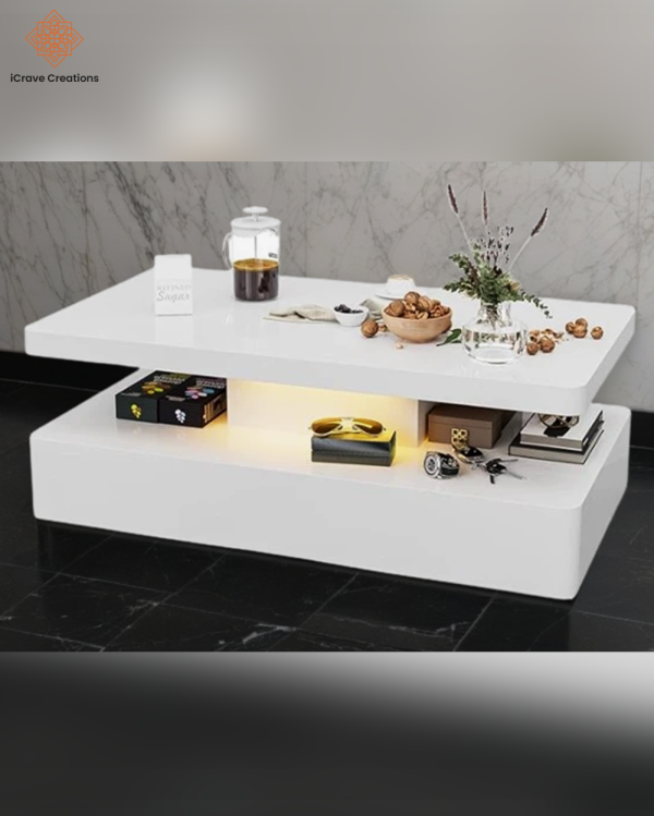 Modern Glossy White Coffee Table with LED Lighting