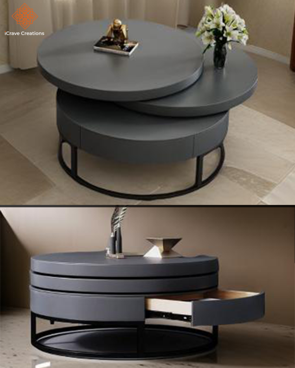 Round Swivel Coffee Table with Storage