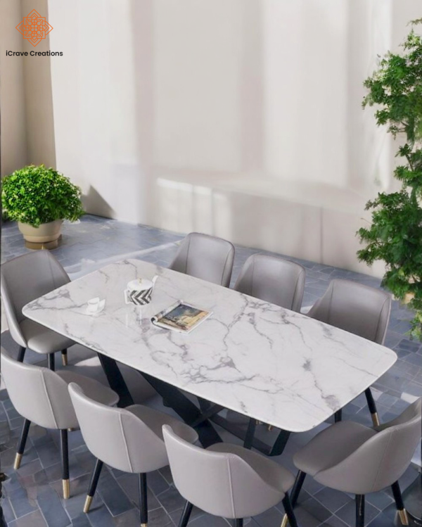 6 Seater Extraordinary Rich Broad Pleasant Marble-Top Dining Table Set