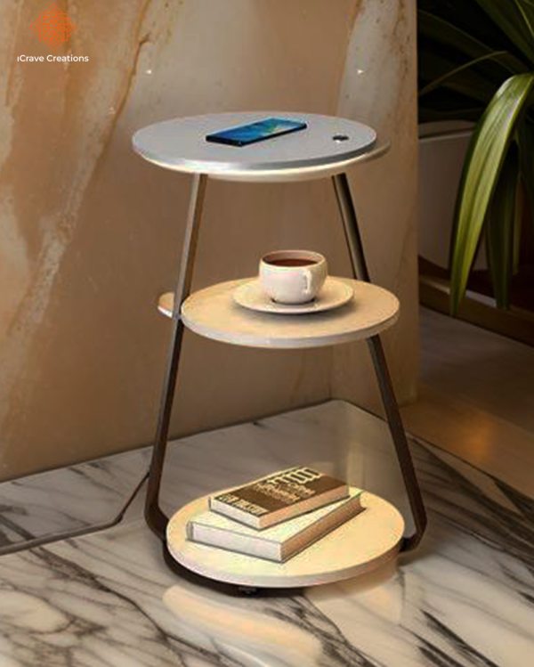 Side Table with Charging Station and LED light