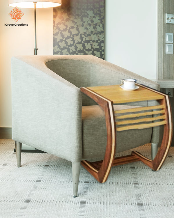 Solid Wood C-Shaped Side Table