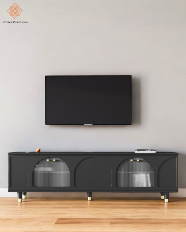 Modern TV Stand with Arch Fluted Glass Doors
